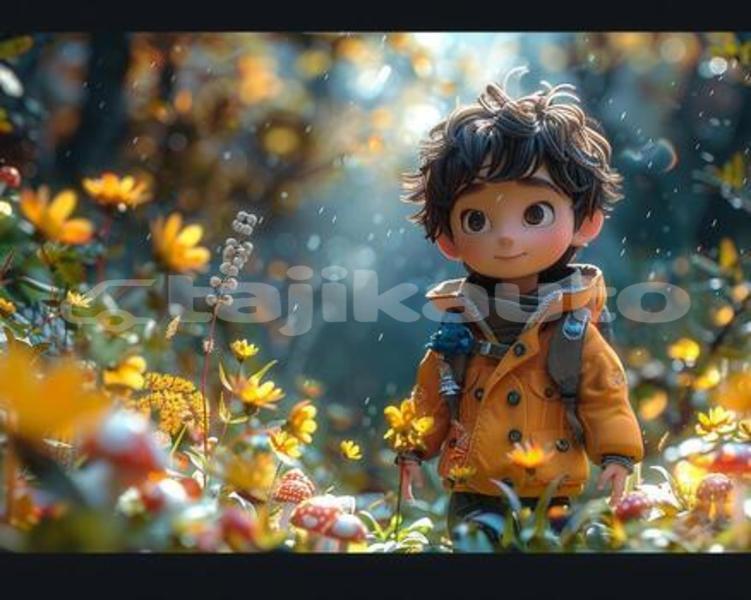Big with watermark a 3d cartoon character in a magical forest scene photo