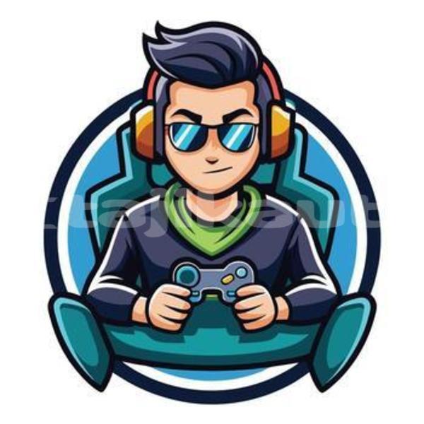 Big with watermark gamer avatar with headphones and controller vector
