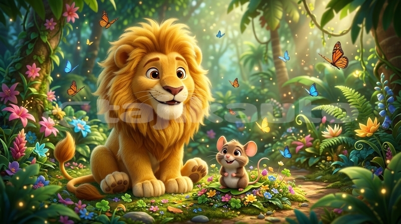 Big with watermark lion sitting with mouse 202605251814